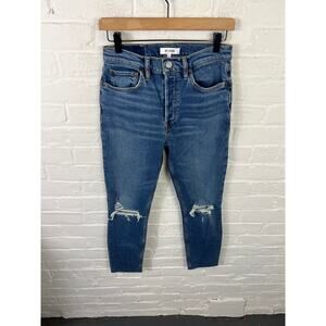 Re/Done Women's High-Rise Skinny Ankle Crop Jeans Distressed Blue Size 26